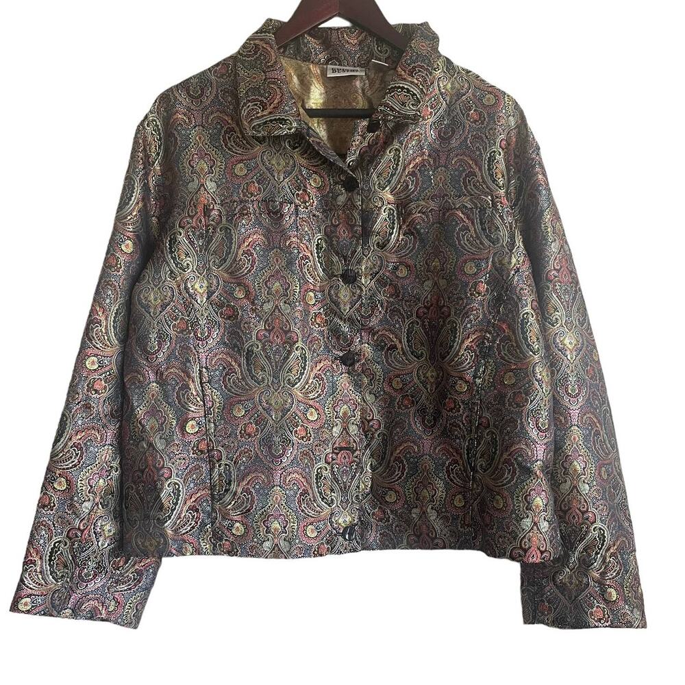 VTG Chicos Women Jacket Top Tapestry XL Paisley Jacquard Button Up‎ Artsy Career